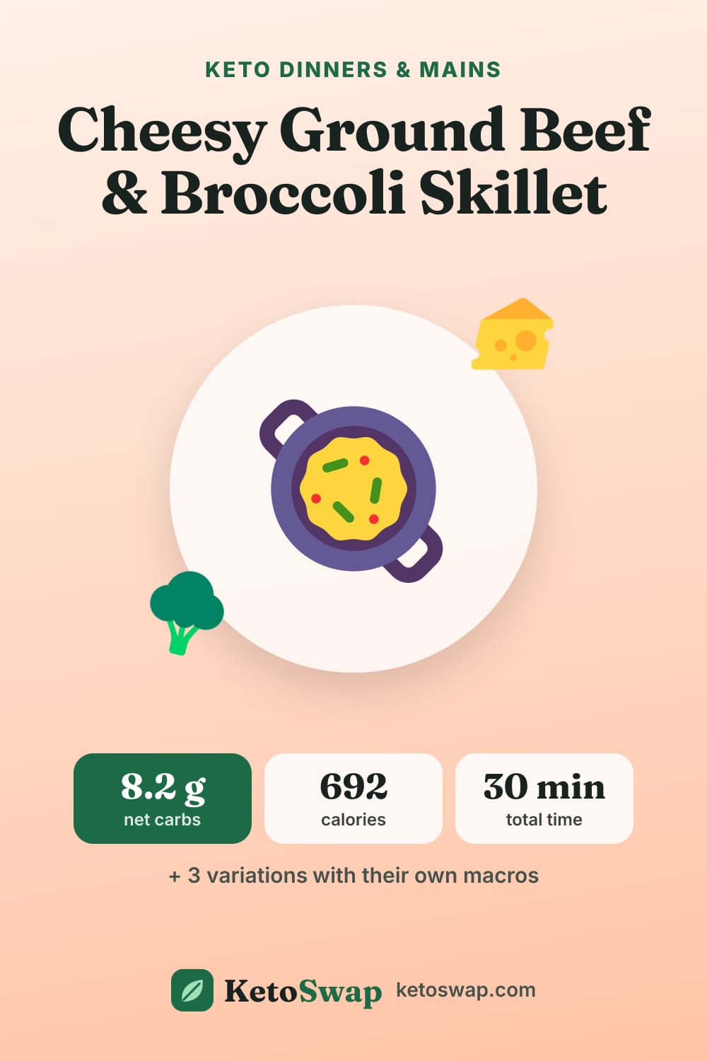 Cheesy Ground Beef & Broccoli Skillet — pin image
