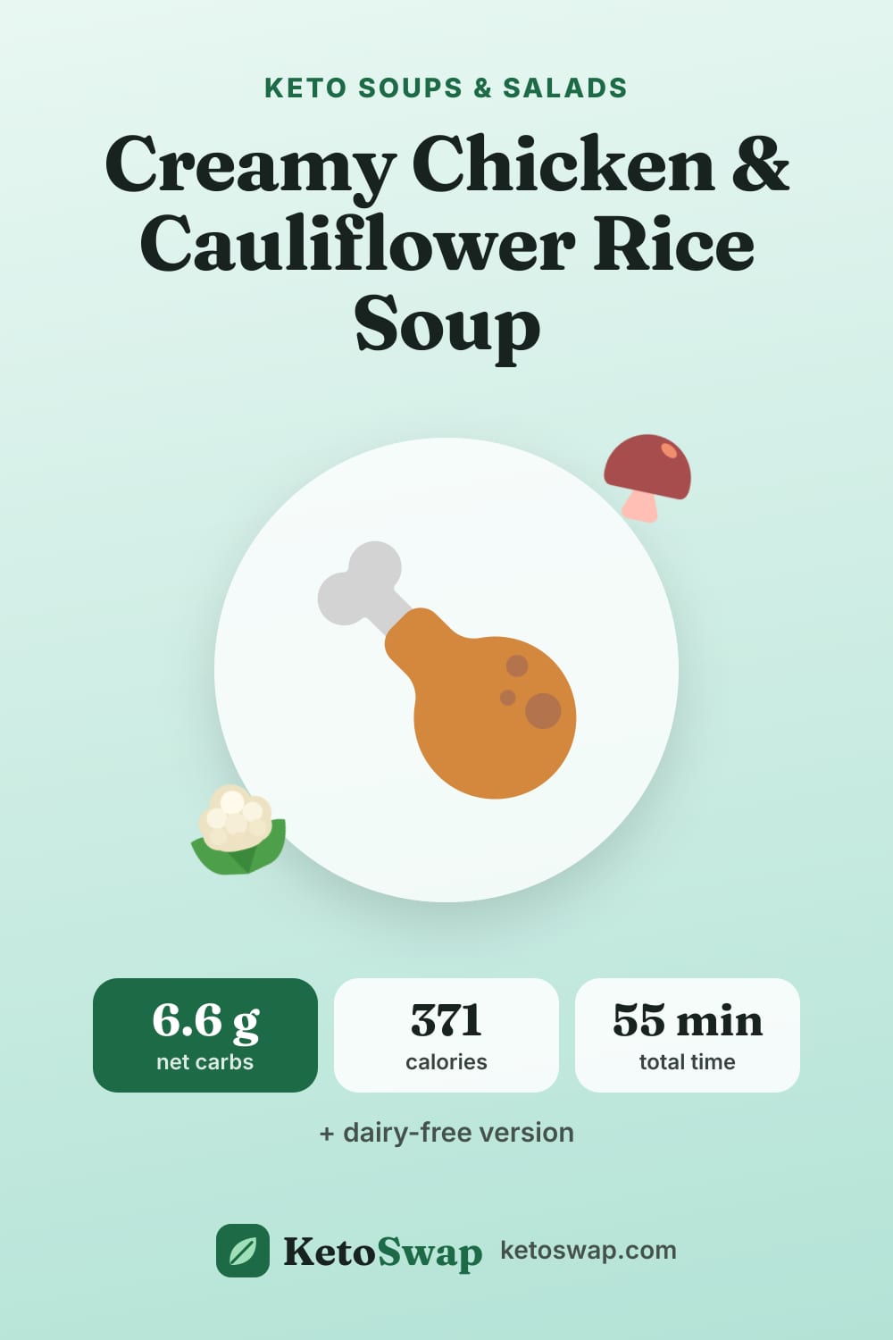 Creamy Chicken & Cauliflower Rice Soup — pin image
